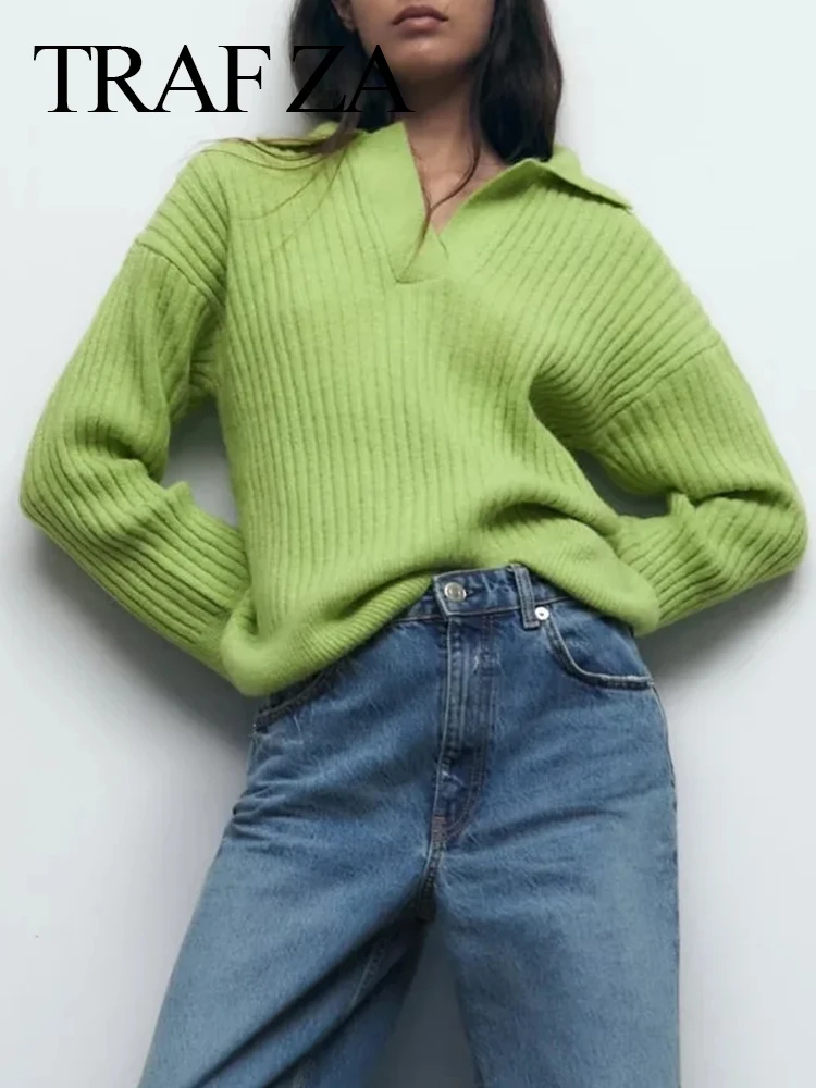 TRAFZA 2022 Autumn Women's Threaded Long Sleeve Soft Knit Pullover Fashion Vintage Loose Solid Lapel Sweet Sweater Top Mujer
TRAFZA 2022 Autumn Women's Threaded Long Sleeve Soft Knit Pullover Fashion Vintage Loose Solid Lapel Sweet Sweater Top Mujer