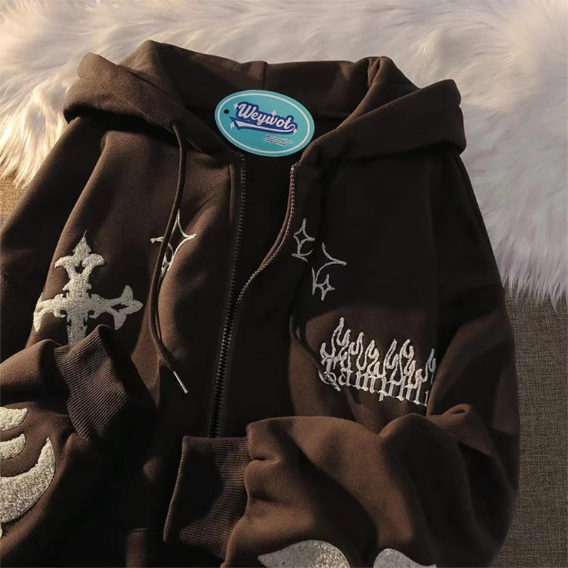 American Street Retro Gothic Embroidered Cardigan Hoodie Female Y2K Plus Velvet Thick Hoodie Couple Wild Zipper Hoodie Jacket
American Street Retro Gothic Embroidered Cardigan Hoodie Female Y2K Plus Velvet Thick Hoodie Couple Wild Zipper Hoodie Jacket
