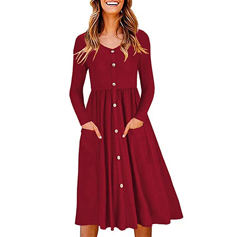 Vintage Dress Fall Fashion Women Casual Long Sleeve Button Pockets Dresses Women A-Line Party Dress New Arrivals
Vintage Dress Fall Fashion Women Casual Long Sleeve Button Pockets Dresses Women A-Line Party Dress New Arrivals