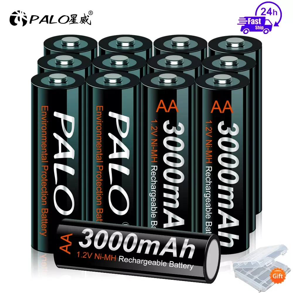 

PALO AA Rechargeable Battery aa NiMH 1.2V 3000mAh Ni-MH 2A Pre-charged Bateria Low Self Discharge Aa Batteries for Toys Camera