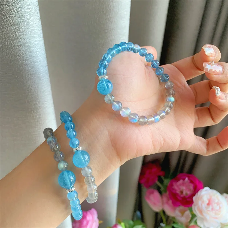 Natural Stone Grey Moonstone Aquamarine Beaded Bracelet Energy Yoga Stretch Bangles Handmade Jewelry Gift
Natural Stone Grey Moonstone Aquamarine Beaded Bracelet Energy Yoga Stretch Bangles Handmade Jewelry Gift
