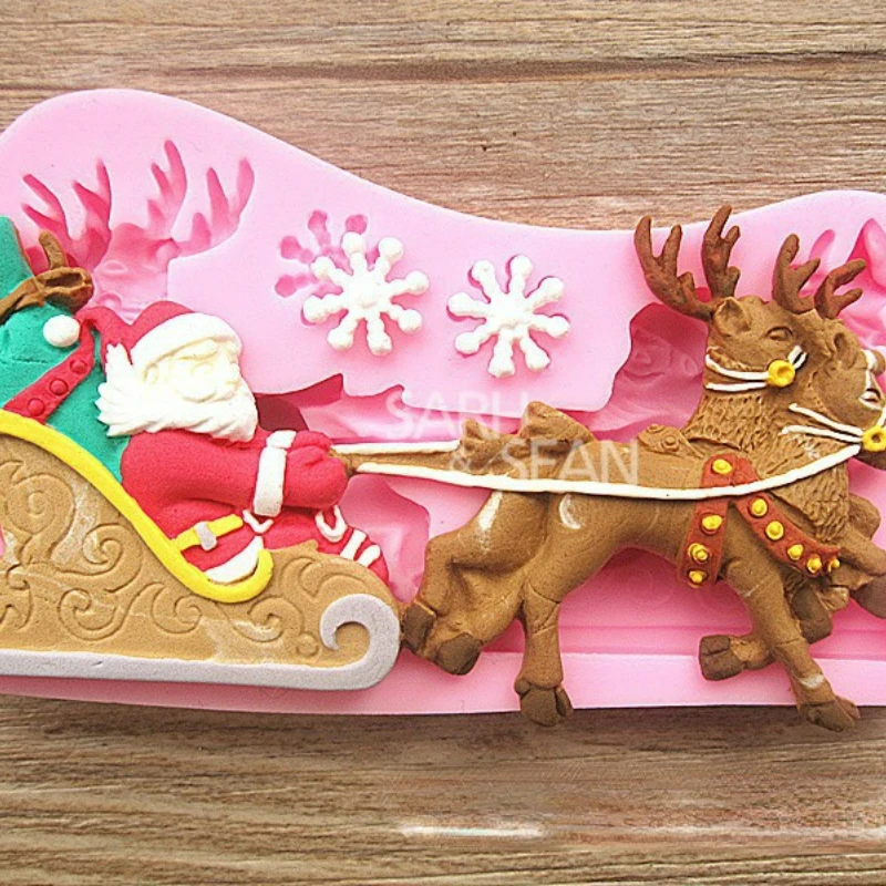 Santa Elk Shape Silicone Mould DIY Hand-made Chocolate Baking Dessert Cake Mould Tool Elk Pulling Cart Cake Mold 
Santa Elk Shape Silicone Mould DIY Hand-made Chocolate Baking Dessert Cake Mould Tool Elk Pulling Cart Cake Mold