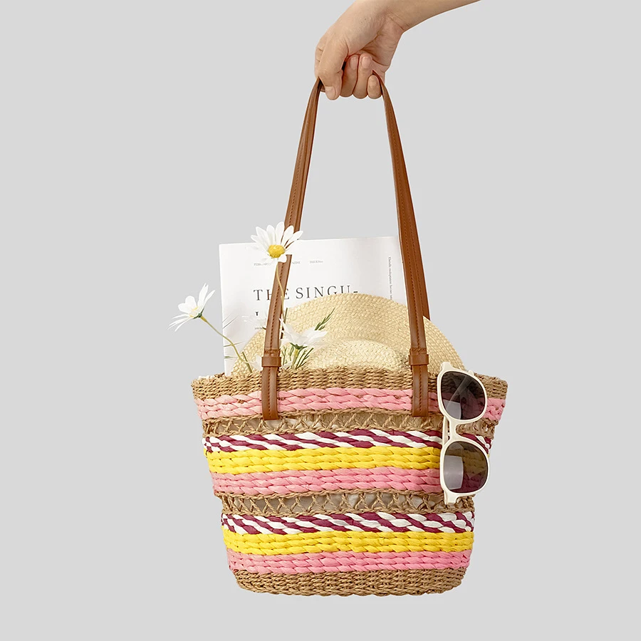 Contrast Straw Bag for Women Large Basket Handbag Hand Woven Beach Tote Bags Ladies Vintage Shoulder Bag Fashion Handl Bags Ins
Contrast Straw Bag for Women Large Basket Handbag Hand Woven Beach Tote Bags Ladies Vintage Shoulder Bag Fashion Handl Bags Ins