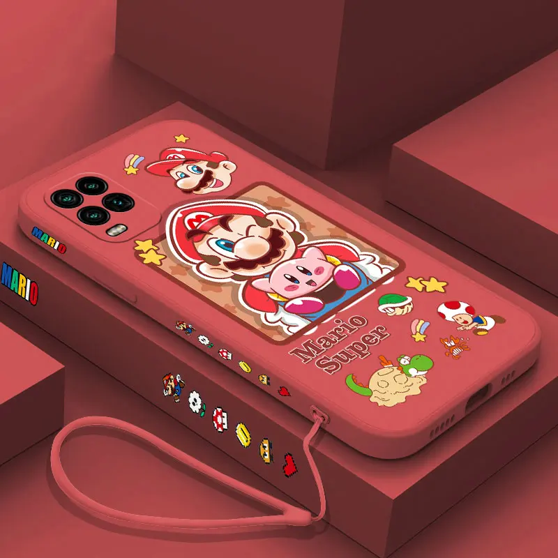 

Super Bro Phone Case For Xiaomi Mi 10 lite 11i Poco M2 M4 F3 X3 M3 Pro GT 5G 4G Marios Silicone Original Cases with Hand Strap