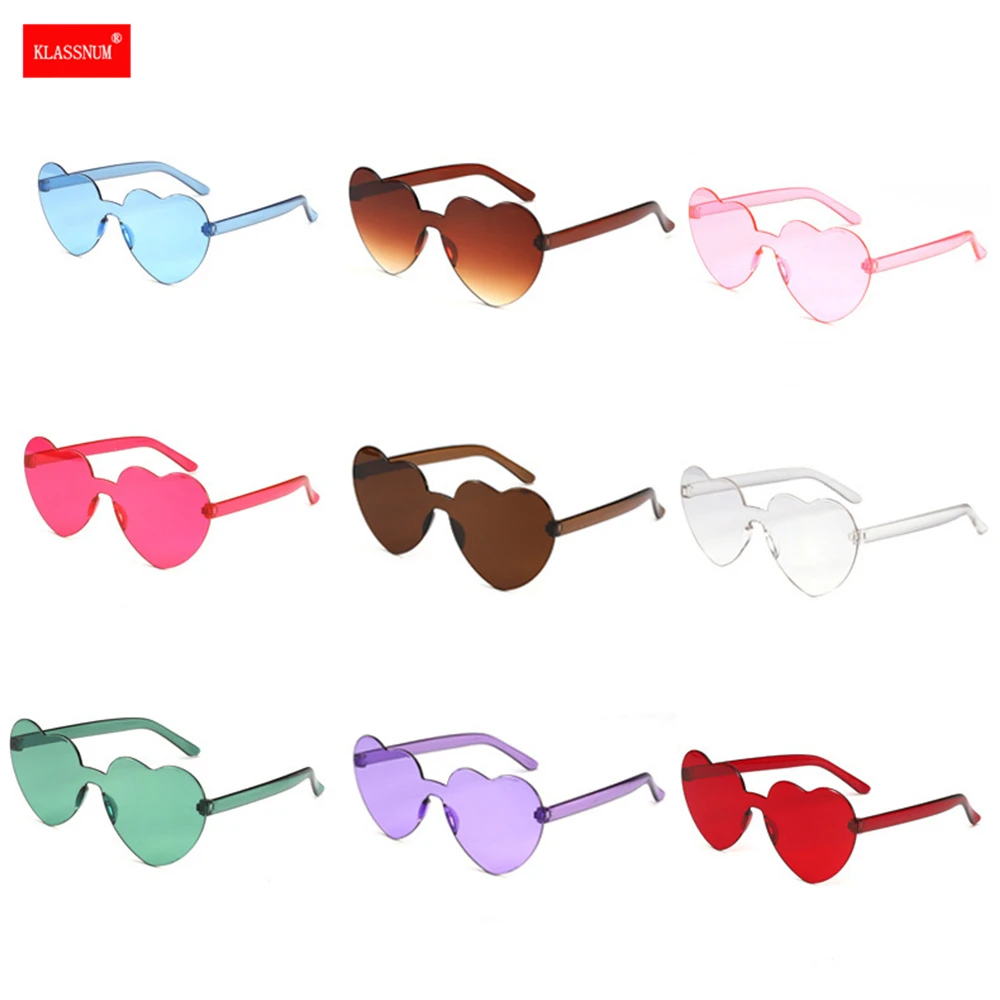 

Love Heart Shape Sunglasses Women Rimless Frame Tint Clear Lens Colorful Sun Glasses Female Red Pink Yellow Shades Travel 2023