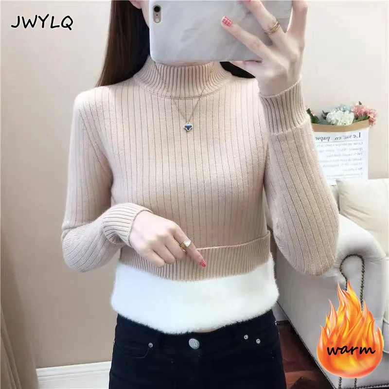 Woman Fleece Warm Mock Neck Sweater Solid Color Slim Fit All-match Knit Pullover New Autumn Winter Thicken Lined Long Sleeve Top
Woman Fleece Warm Mock Neck Sweater Solid Color Slim Fit All-match Knit Pullover New Autumn Winter Thicken Lined Long Sleeve Top