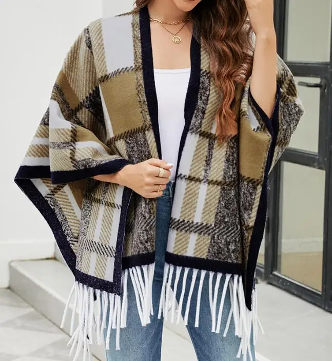 Women's Autumn & Winter New Fashion Knitting Coat 2023 Casual Contrasting Color Slits Warm Colorful Plaid Shawl Woman Capes
Women's Autumn & Winter New Fashion Knitting Coat 2023 Casual Contrasting Color Slits Warm Colorful Plaid Shawl Woman Capes