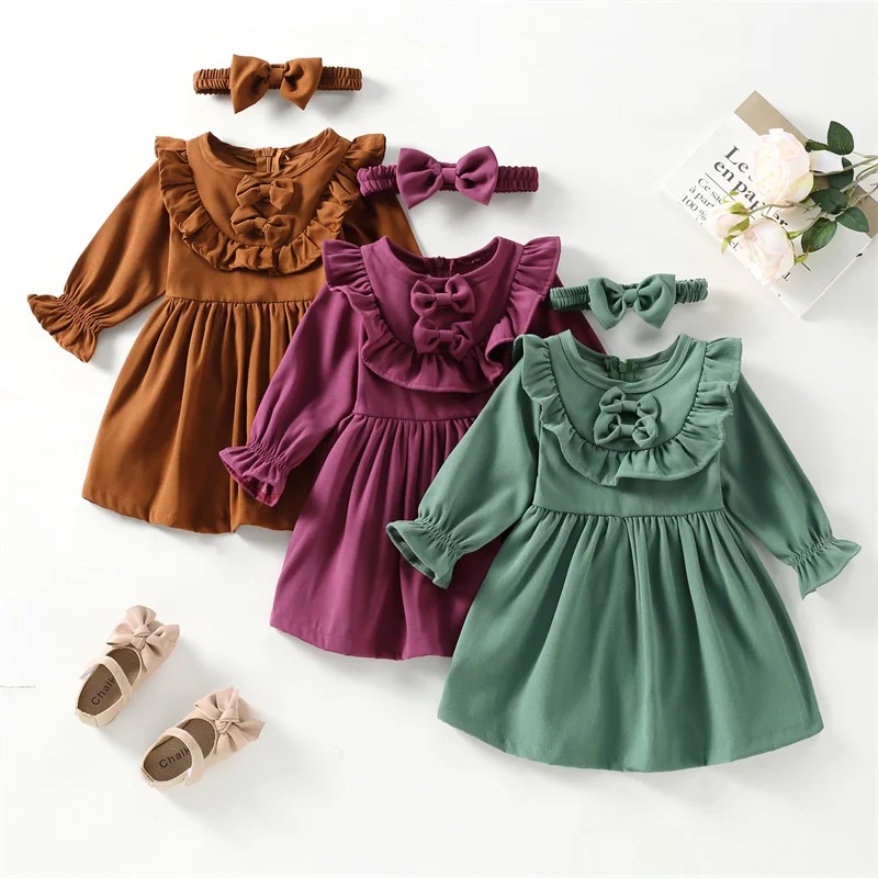 1-6 Years Kids Autumn Outfit Solid Color Bowknot Round Neck Long Sleeve Ruffle Dress+ Headband for Girls
1-6 Years Kids Autumn Outfit Solid Color Bowknot Round Neck Long Sleeve Ruffle Dress+ Headband for Girls