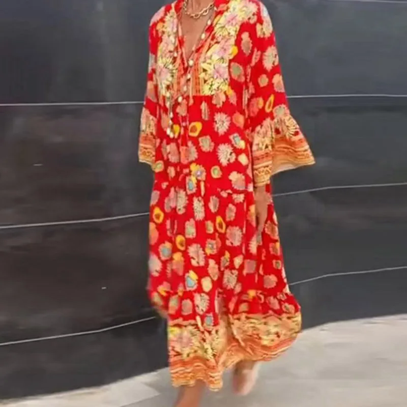 Women Casual Long Sleeve Drawstring Sundresses Elegant Pleated Loose V-neck Beach Dress Streetwear Graphic Print Boho Dresses
Women Casual Long Sleeve Drawstring Sundresses Elegant Pleated Loose V-neck Beach Dress Streetwear Graphic Print Boho Dresses