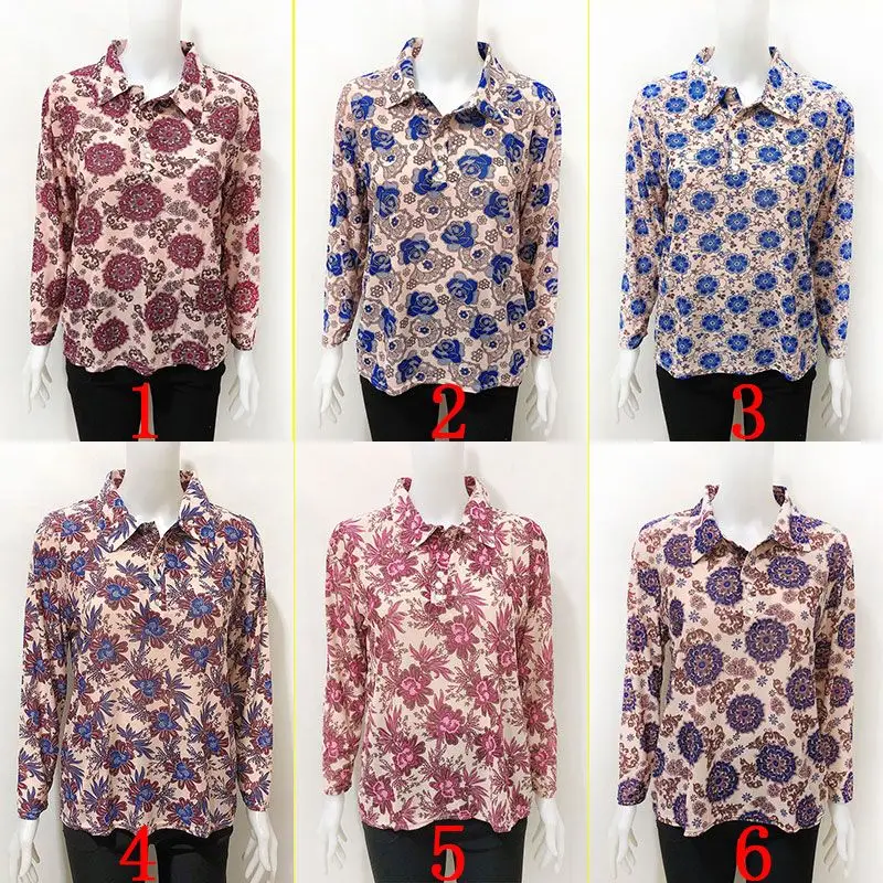 

1 Middle-aged and old women's mother put shirt long sleeve T-shirt top 40-50 middle-aged spring/summer dress shirts big yards