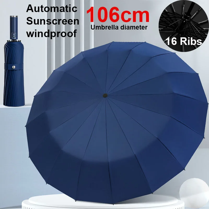 

Роскошный большой зонт с 16 ребрами, прочный полностью автоматический зонт, мужской, женский, деловой, мужской, ветрозащитный, 3 складных зонтика