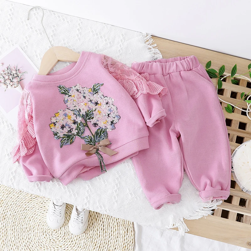 Детский костюм принцессы, осенне-весенний хлопковый топ и брюки 
Детский костюм принцессы, осенне-весенний хлопковый топ и брюки