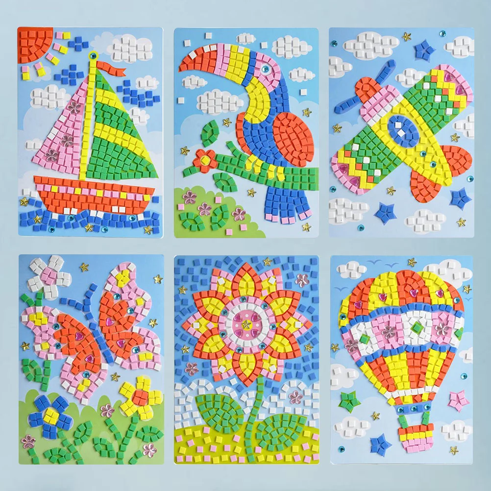

6pcs EVA Diamonds Mosaic Sticker Pictures Handmade DIY Picture Crafting Supplies for Kindergarten (Woodpecker Sunflower Planes