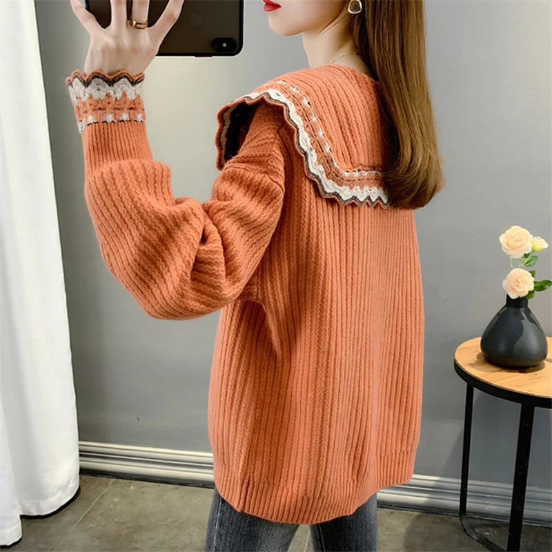 New Spring Korean Peter Pan Collar Knitted Sweater Women Cardigan Jumpers Ladies Patchwork Long Sleeve Knitting Jacket Female
New Spring Korean Peter Pan Collar Knitted Sweater Women Cardigan Jumpers Ladies Patchwork Long Sleeve Knitting Jacket Female