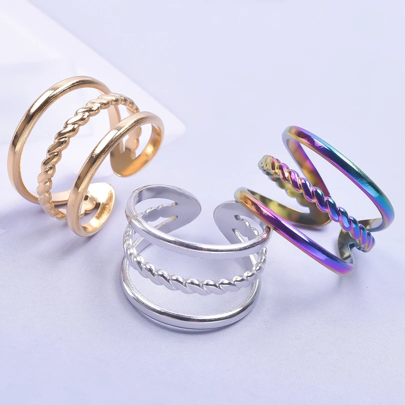 Three Layered Open Rings For Women Men Stainless Steel Ring Personality Jewelry Anel Masculino Twist Bague Kpop Accessories Gift
Three Layered Open Rings For Women Men Stainless Steel Ring Personality Jewelry Anel Masculino Twist Bague Kpop Accessories Gift