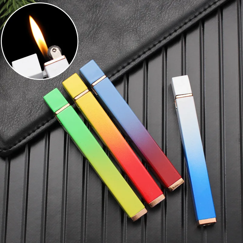 

Gradient Mini Square Wheel Open Flame Lighter Refillable Gas Windproof Butane Lighter Cigarette Portable Gadget