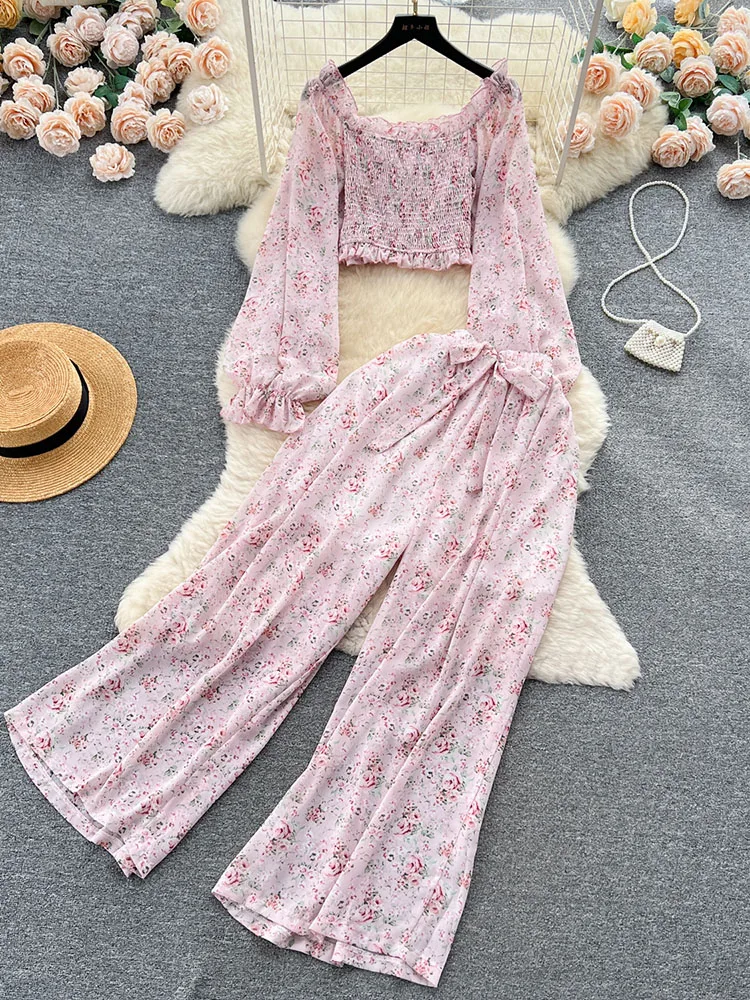 Women Autumn Pant Sets Fragmented Chiffon Set One Shoulder Bubble Sleeve Short Top High Waist Wide Leg Pants Two Piece Set D4390
Women Autumn Pant Sets Fragmented Chiffon Set One Shoulder Bubble Sleeve Short Top High Waist Wide Leg Pants Two Piece Set D4390