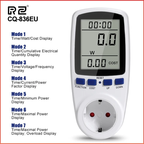 RZ EU Socket Digital Current Meter Voltmeter AC Power Meter Time Watt Power Energy Tester/Meter Wattmeter Power Mete 220V CQ836