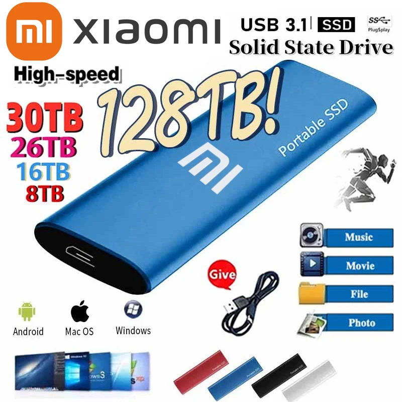 Xiaomi Portable SSD 128TB Hard Drive 1TB/2TB/30TB/64TB Original External SSD Hard Drive Type C USB3.1 Hard Disk USB Flash Drive
Xiaomi Portable SSD 128TB Hard Drive 1TB/2TB/30TB/64TB Original External SSD Hard Drive Type C USB3.1 Hard Disk USB Flash Drive