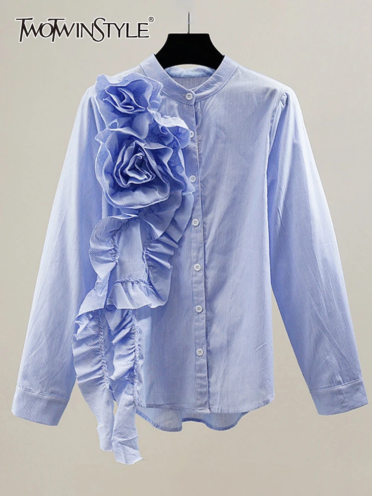 TWOTWINSTYLE Spliced Appliques Casual Chic Blouses For Women Round Neck Long Sleeve Single Breasted Loose Shirts Female Fashion
TWOTWINSTYLE Spliced Appliques Casual Chic Blouses For Women Round Neck Long Sleeve Single Breasted Loose Shirts Female Fashion