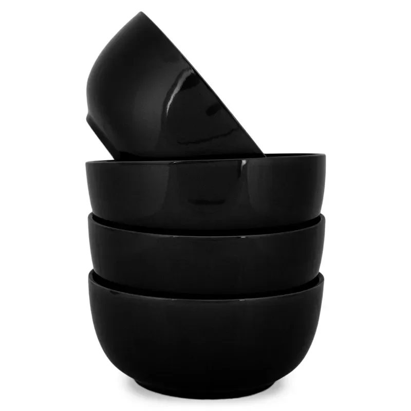 

Bistro Glossy Ceramic 6.5 inch Soup Bowls Set of 4, Black