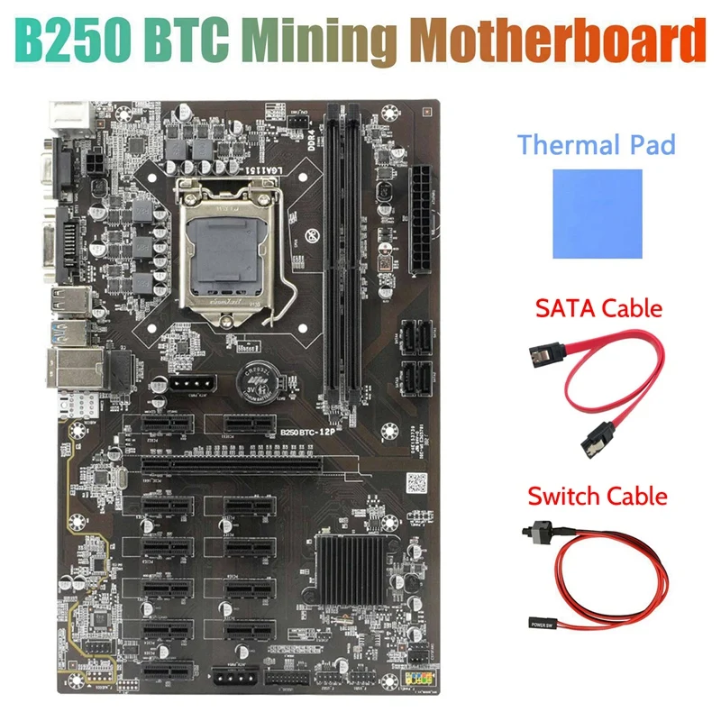 B250 BTC Mining Motherboard With Thermal Pad+SATA Cable+Switch Cable 12Xgraphics Card Slot LGA 1151 USB3.0 For BTC Miner
B250 BTC Mining Motherboard With Thermal Pad+SATA Cable+Switch Cable 12Xgraphics Card Slot LGA 1151 USB3.0 For BTC Miner