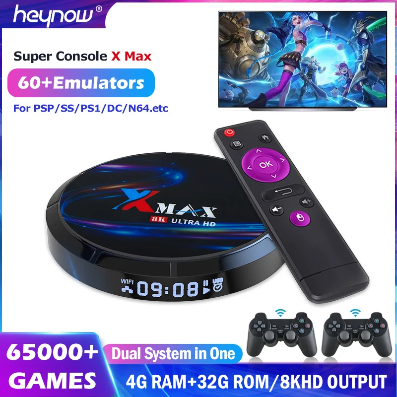 Консоль HEYNOW X Max S905X3, Android 9,0, EE4.5, Wi-Fi, 8K, HD, ТВ, 65000 игр, для PS1/PSP/N64/SS/DC
Консоль HEYNOW X Max S905X3, Android 9,0, EE4.5, Wi-Fi, 8K, HD, ТВ, 65000 игр, для PS1/PSP/N64/SS/DC