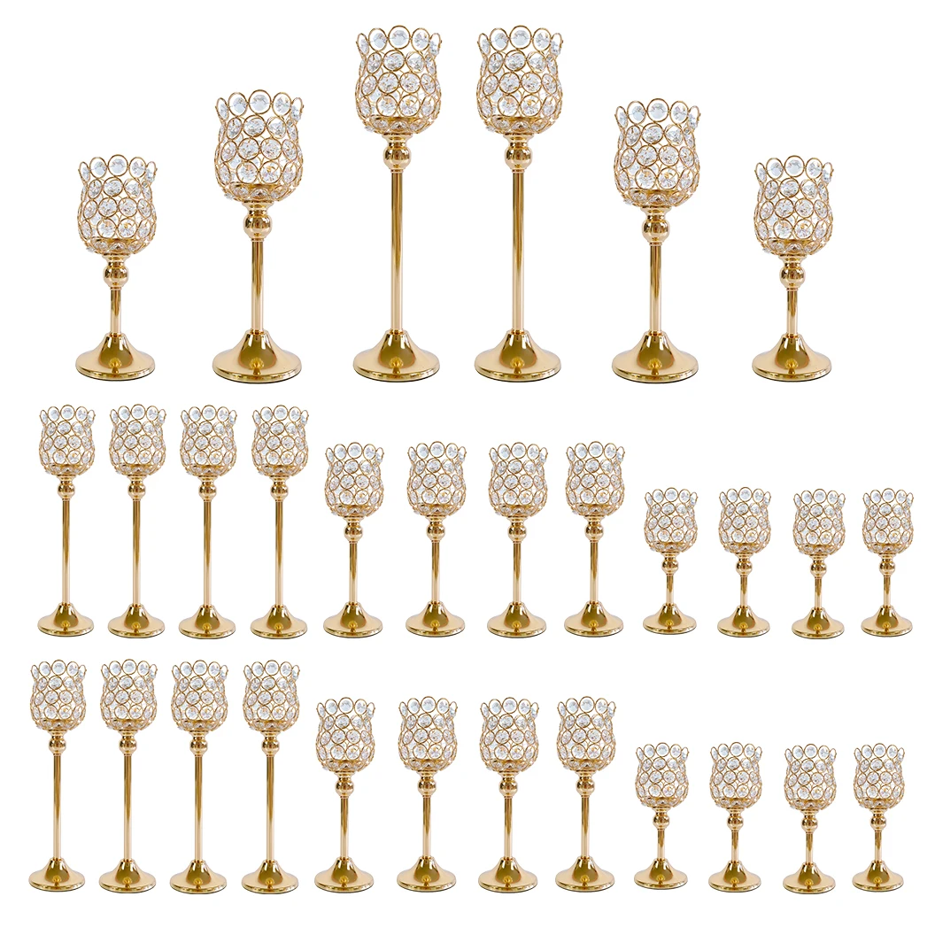 

18pcs/30pcs Crystal Candle Holders Bulk Shiny CandleStick Romantic Wedding Centerpieces for Tables Dining Pillar for wedding