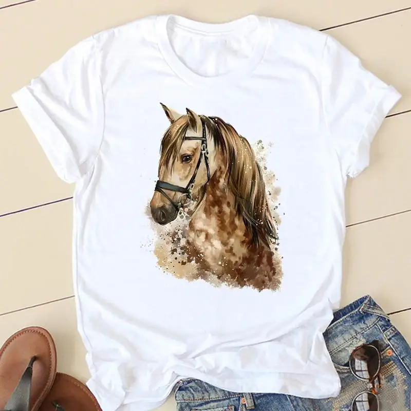 Women's fashion watercolor horse 90s trend casual women's clothing summer short sleeve graphic top print T-shirt
Women's fashion watercolor horse 90s trend casual women's clothing summer short sleeve graphic top print T-shirt