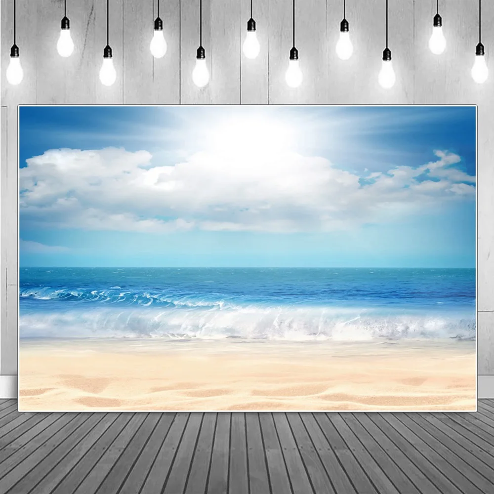 

Фон для фотосъемки с изображением океана волн пляжа песка на день рождения детей летние синие морские облака украшение фотографические фон...