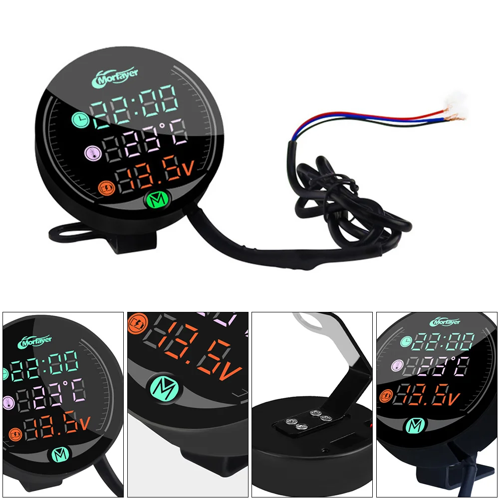 

Three-in-One Motorcycle Meter Time Temperature Voltmeter Digital LCD Thermometer Motorbike Accessory Tube