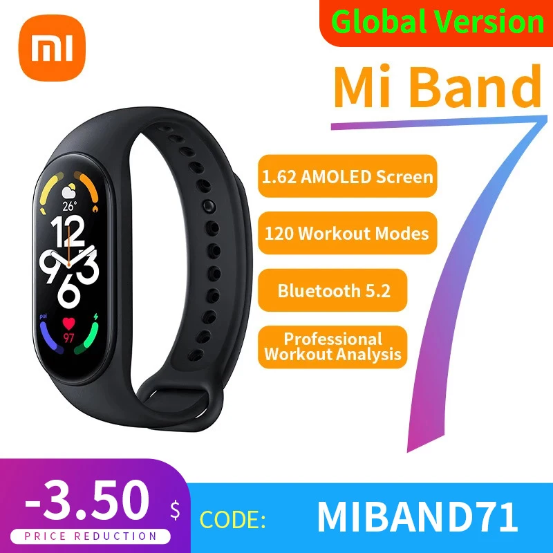 Global Version Xiaomi Mi Band 7 Smart Bracelet Smart 1.62" AMOLED Bluetooth 5.2 With 120 Workout Modes Professional Smart Band
Global Version Xiaomi Mi Band 7 Smart Bracelet Smart 1.62" AMOLED Bluetooth 5.2 With 120 Workout Modes Professional Smart Band