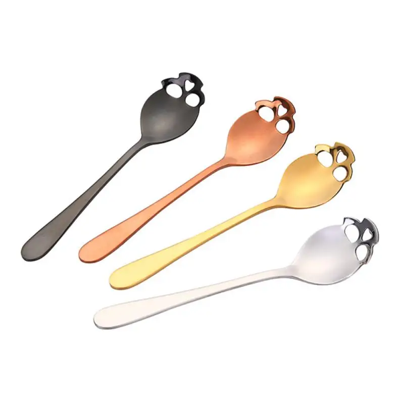 

304 Stainless Steel Soup Spoons Skull Sugar Shape Mixing Coffee Stirring Scoop Ice Cream Scoop Barware Set Kitchen Accessories