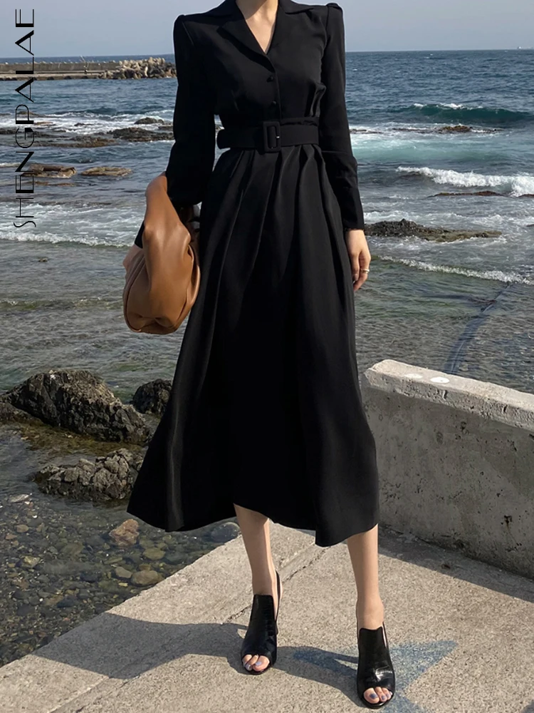 SHENGPALAE Notched Collar Dress For Women Fashion V-neck Full Sleeve High Waist Belt A-line Vestido Autumn 2023 New Tide 5R5287
SHENGPALAE Notched Collar Dress For Women Fashion V-neck Full Sleeve High Waist Belt A-line Vestido Autumn 2023 New Tide 5R5287