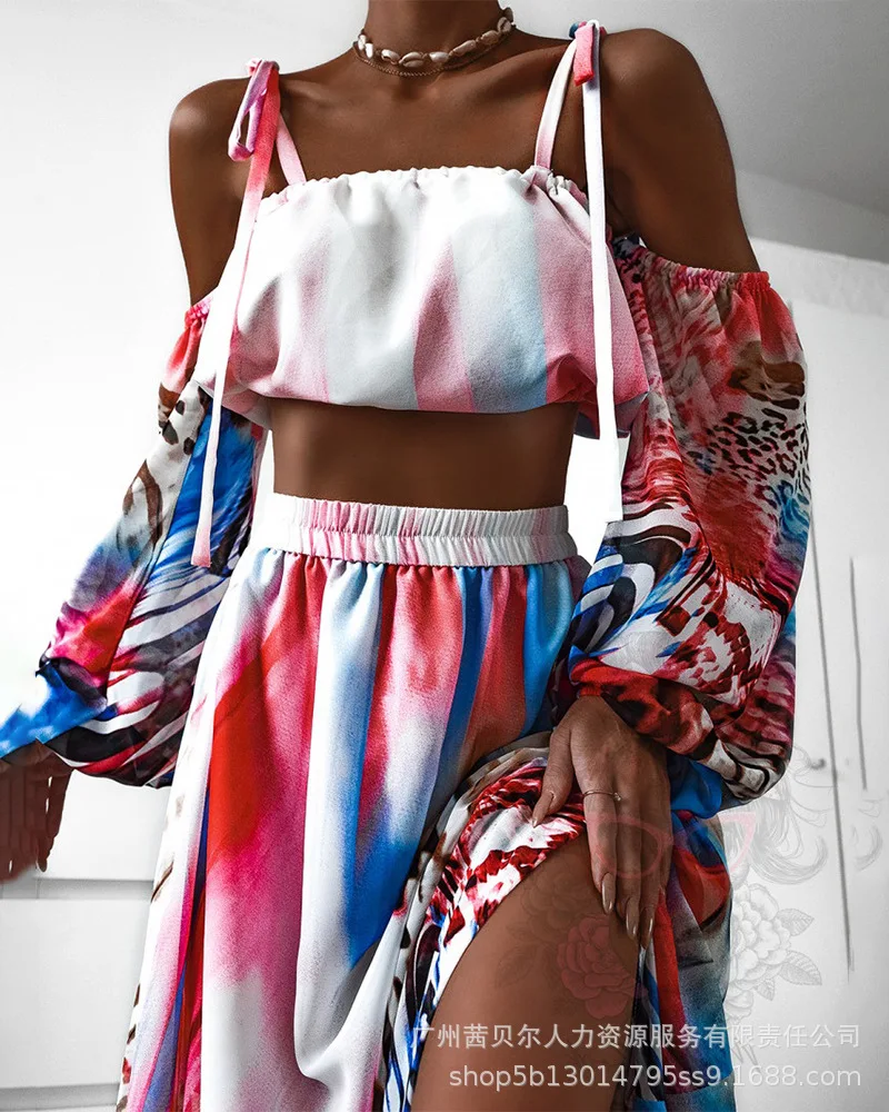 Women's Printed Sling Half Top + Printed Slit Skirt Spring Casual Hollow Sexy Clothing female & lady 2022 New
Women's Printed Sling Half Top + Printed Slit Skirt Spring Casual Hollow Sexy Clothing female & lady 2022 New