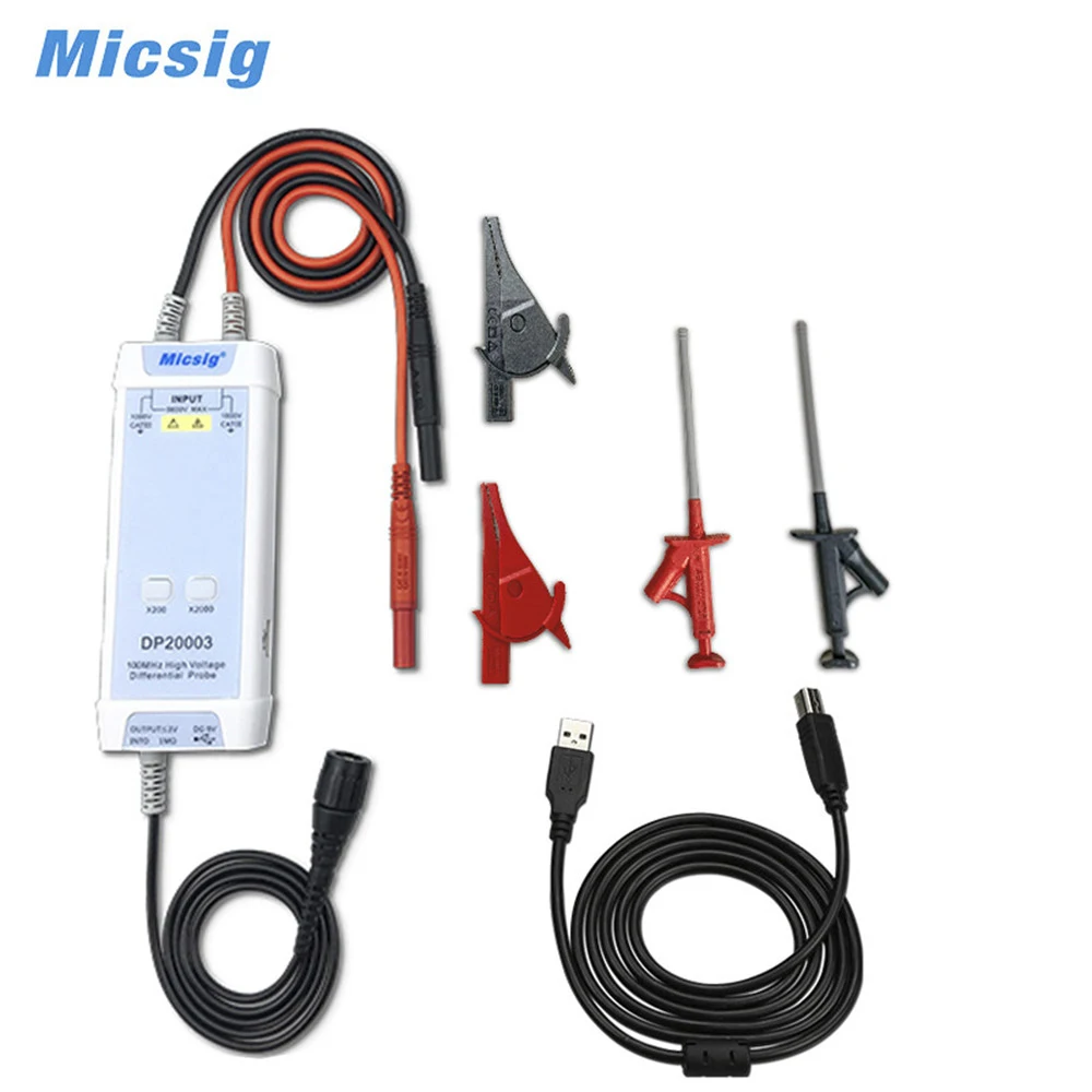 

Micsig Oscilloscope 5600V 100MHz High Voltage Differential Probe DP20003 kit 3.5ns Rise Time 200X / 2000X Attenuation Rate