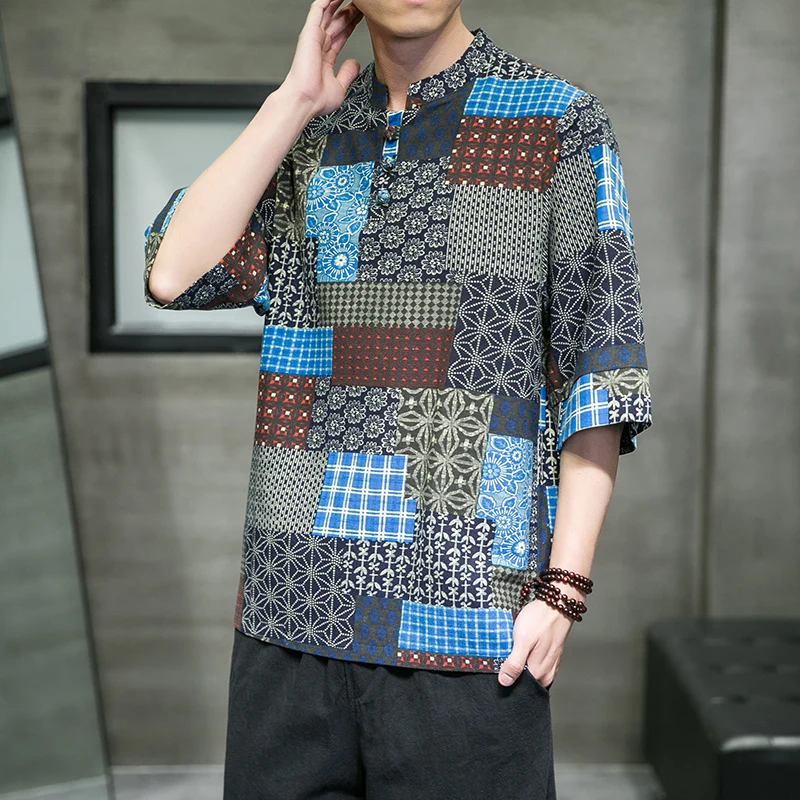 New Men's Shirts High Quality Casual Street Japanese Fashion Plaid Printing Linen Tide Brand Stand Collar Short Sleeve T-Shirts
New Men's Shirts High Quality Casual Street Japanese Fashion Plaid Printing Linen Tide Brand Stand Collar Short Sleeve T-Shirts