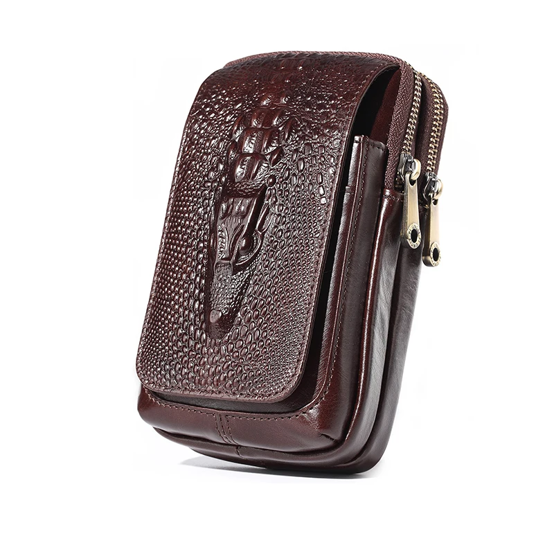 

Fanny Bags Pack Men Purse Leather Case Belt Phone Cover Hip Bum Pocket Waist Bag Crocodile Cell/mobile Grain Hook Genuine Casual