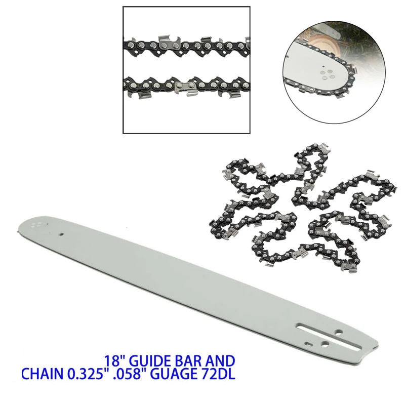 1PCS 18" Guide Bar+Chain 0.325" .058" Guage 72DL For 62CC 58CC 52CC For Chinese Chainsaw 4500/5200/5800/Tarus/Timbertech
1PCS 18" Guide Bar+Chain 0.325" .058" Guage 72DL For 62CC 58CC 52CC For Chinese Chainsaw 4500/5200/5800/Tarus/Timbertech