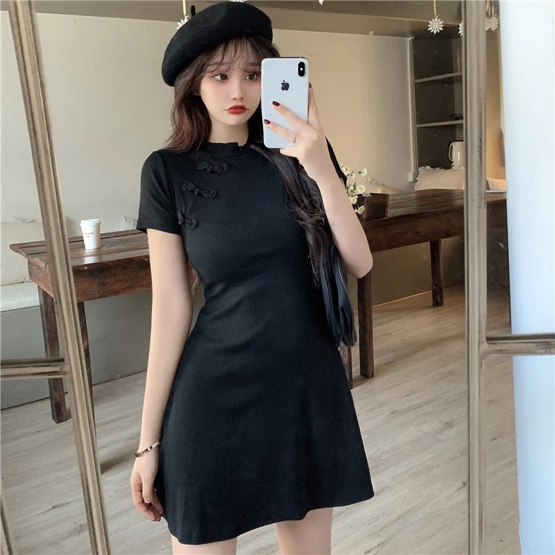 O-neck Short Sleeve Bodycon Mini Dress Basic Women Summer Black Gray Casual Sexy Dress Women Elegant Cotton Fashion Cheongsam
O-neck Short Sleeve Bodycon Mini Dress Basic Women Summer Black Gray Casual Sexy Dress Women Elegant Cotton Fashion Cheongsam
