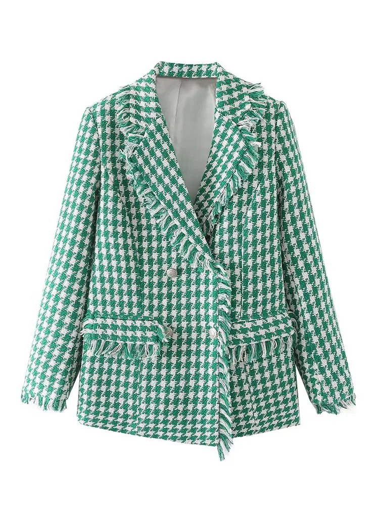 2023 Women's double-breasted tassel suit office loose classic jacket versatile fashion green woolen small fragrant jacket
2023 Women's double-breasted tassel suit office loose classic jacket versatile fashion green woolen small fragrant jacket
