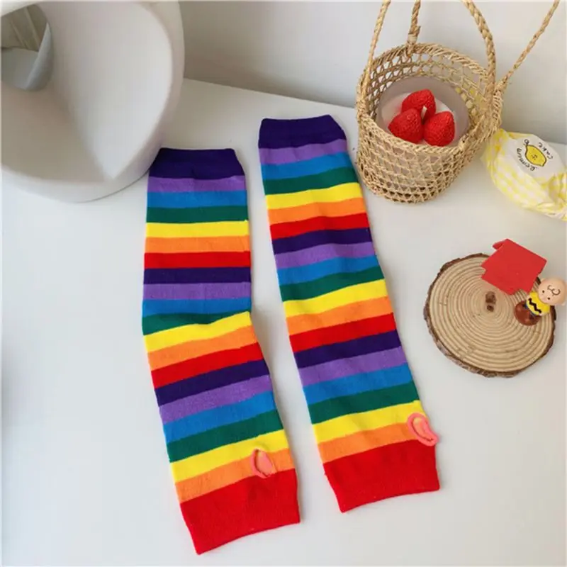 Women Girl Harajuku Elbow Length Fingerless Arm Sleeve Warmer Rainbow Colored Striped Knitted Sunscreen Halloween Costume Gloves
Women Girl Harajuku Elbow Length Fingerless Arm Sleeve Warmer Rainbow Colored Striped Knitted Sunscreen Halloween Costume Gloves