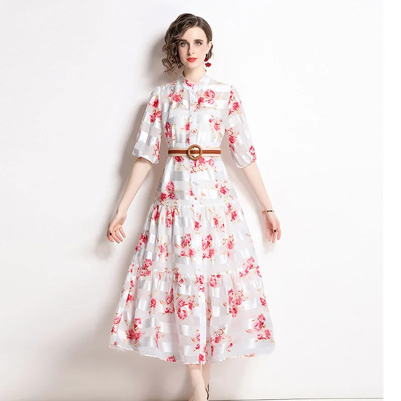 French design color contrast half high collar broken flower Vintage court style waist dress (with suspender)
French design color contrast half high collar broken flower Vintage court style waist dress (with suspender)