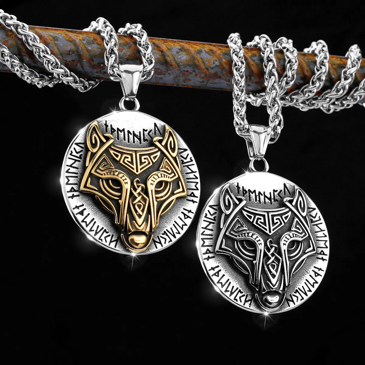 

Men's Vikings Celtic Wolf Necklaces Men Never Fade Gold Color Stainless Steel Norse Runes Vegvisir Amulet Pendant Jewelry Gifts