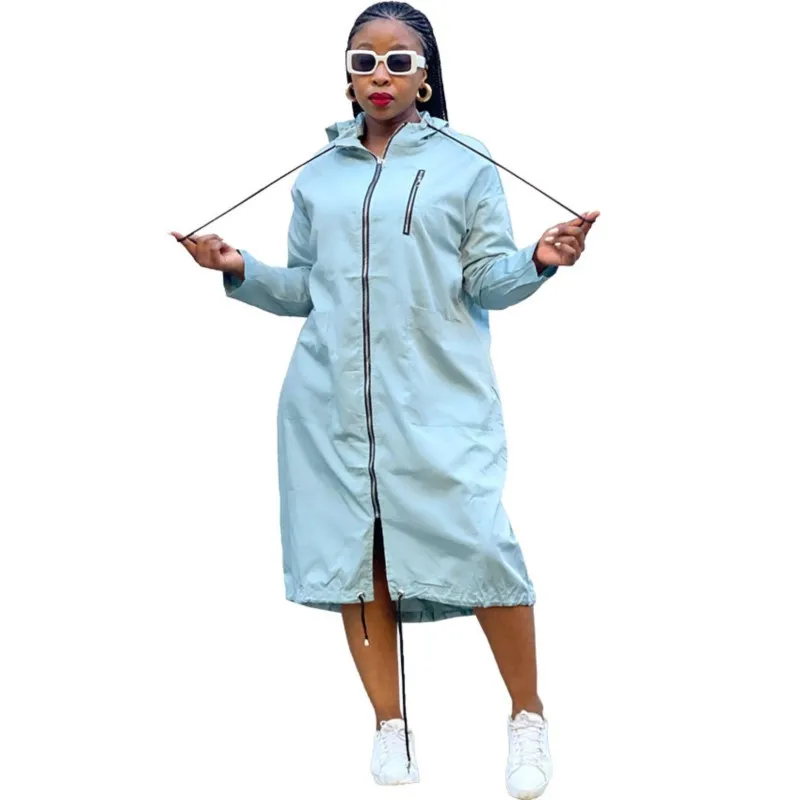 Thin Long Sleeved Hooded Trench Coat Fricaine Femme Clothes 2022 Fall Solid Zipper Loose Coat African Dresses For Women Vestidos 
Thin Long Sleeved Hooded Trench Coat Fricaine Femme Clothes 2022 Fall Solid Zipper Loose Coat African Dresses For Women Vestidos