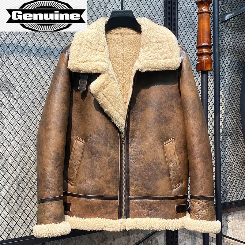 

Мужское пальто из натуральной овечьей кожи, зимняя куртка из 2023 натуральной кожи с натуральным мехом