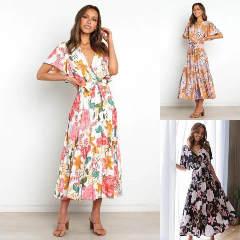New V-neck Commuter Print Short-sleeved Waist-length Dress Bohemian Dress Party Dress Short Prom Dress
New V-neck Commuter Print Short-sleeved Waist-length Dress Bohemian Dress Party Dress Short Prom Dress