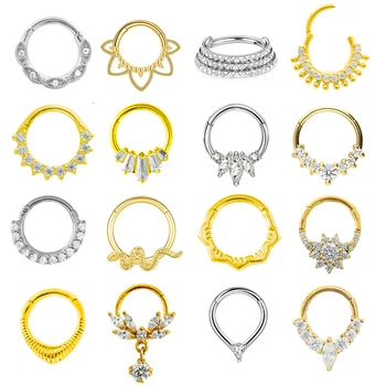 100% 316L Surgical Steel Zircon Nose Ring Clicker Daith Piercing Ear Cartilage Helix Hoop Flowers Water Drops