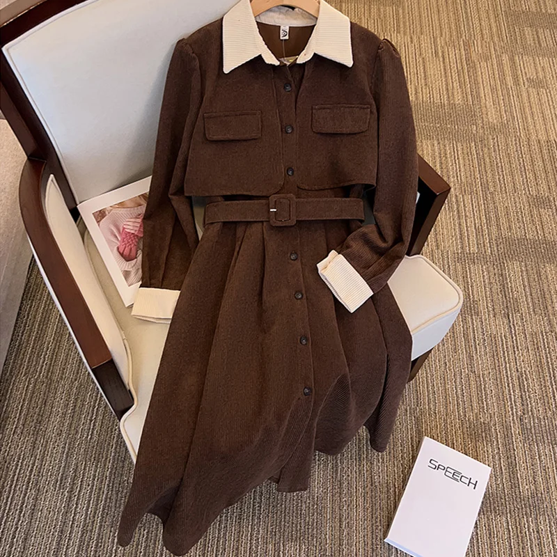 SuperAen Fashion Contrast Stitching Fake Two-piece Oversize Lapel Long Sleeve Corduroy Dress for Women
SuperAen Fashion Contrast Stitching Fake Two-piece Oversize Lapel Long Sleeve Corduroy Dress for Women