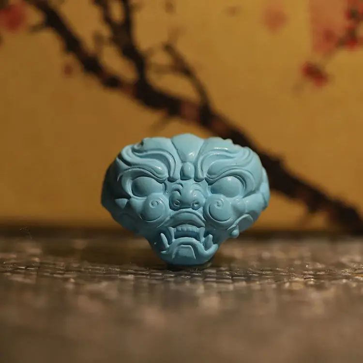 Turquoise Back Cloud Guard Beast Face Carving Piece, Play Hand String, Vajra Bodhi Accessories Beads 
Turquoise Back Cloud Guard Beast Face Carving Piece, Play Hand String, Vajra Bodhi Accessories Beads